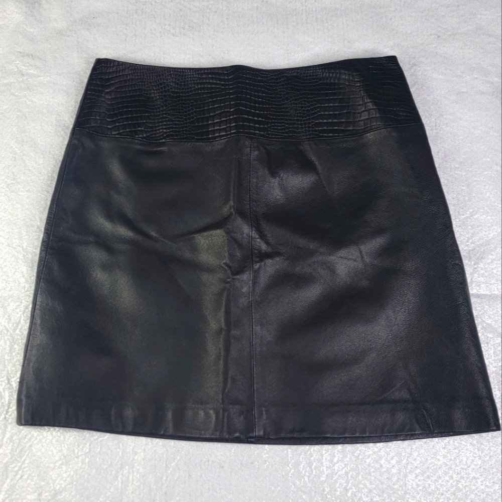 Apostrophe Croc Embossed Black Leather Skirt Womens Size 8 Lined NWT